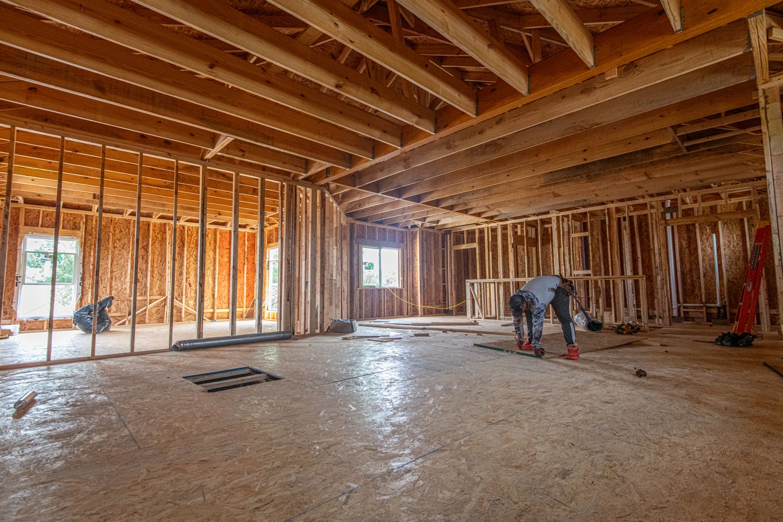 Interior of a wood-framed house under construction